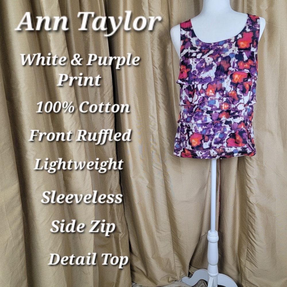 Ann Taylor Sleeveless Top with White and Purple Print